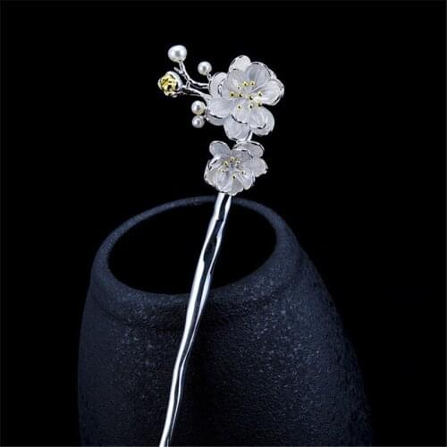 Pearl Hair Accessories 925 Sterling Silver Hair Stick Japanese Sakura Hairpin Cherry Blossoms Flower Women Jewelry Luxury Gift