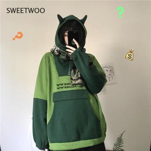 Harajuku Aesthetic Frog Anime Hoodie Women Purple Long Sleeve Oversized Streetwear Kpop Gothic Cosplay Winter Clothes Y2K Tops