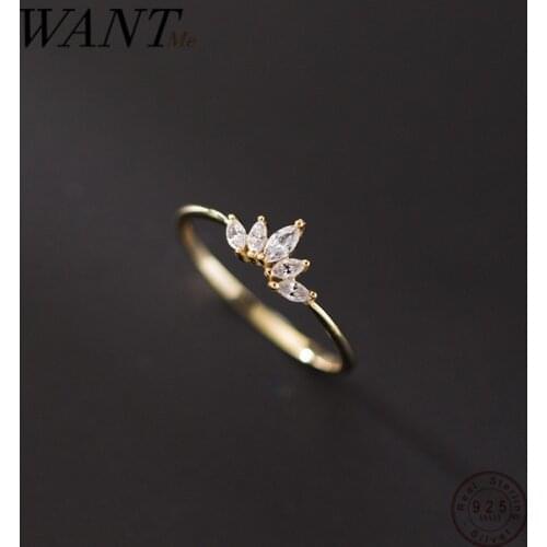 WANTME Genuine 925 Sterling Silver Chic Pave Crystal Zircon Princess Crown Finger Ring for Women Korean Wedding Party Jewelry