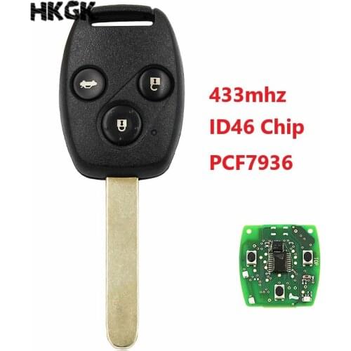 3 Buttons Remote Key 433MHz With ID46/PCF7936 Chip Chip for Honda Cr-V Civic Insight Ridgeline 2003 2008 2009 Accord