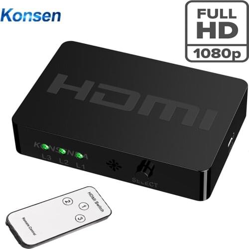 Mini 1080p HDMI Switcher 3 Port Hub Box Auto Splitter 3 In 1 Out Switcher With Remote Control for HDTV XBOX360 PS3 Projector