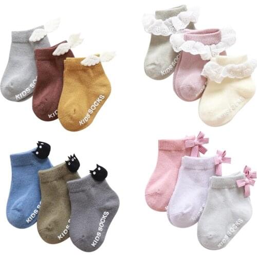 6 Pairs/lot Newborn Cotton Ankle Socks Toddler Anti-slip Floor Sock Baby Girls 3D Ruffle Bowknot Flower Socks Princess
