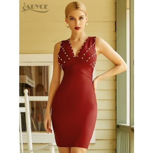Adyce 2021 New Summer Tank V Neck Bandage Dress For Women Sexy Beading Celebrity Runway Club Party Bodycon Mini Cross Back Dress