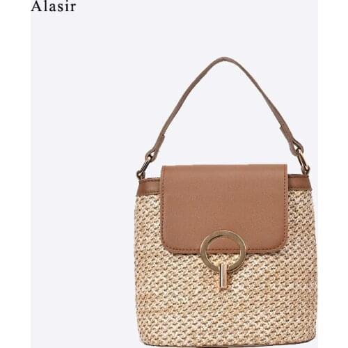 Alasir Straw Women Shoulder Bags Lock Casual Bucket Bags Vacation Patchwork Woven Bag Crossbody Bags Fashion Beach Bags