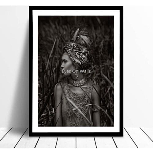 Bedecked Canvas Wall Art Painting Bohemia Feather Hunter Girl Posters Wall Pictures For Living Room Modern Home Decor No Frame