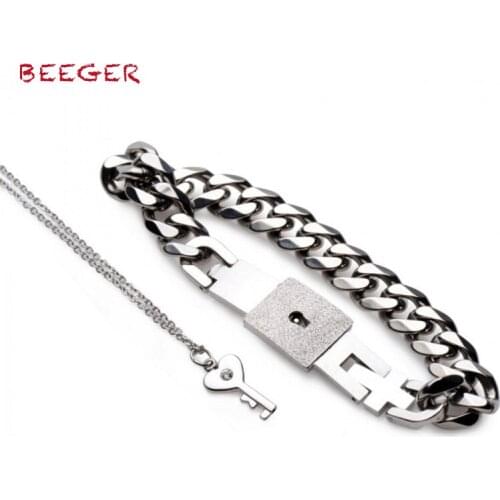 BEEGER Chained Locking Bracelet and Key Necklace,Hand Wrist Erotic Positioning Bandage cuffs Bracelets With Lock Chain