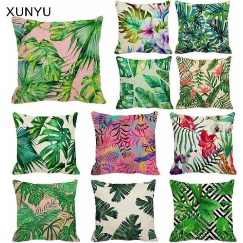XUNYU Cushion Cover Tropical plant leaf Pillow Cover Nordic Style Linen Pillowcase Home Decoration Sofa Throw Pillowcase AA059