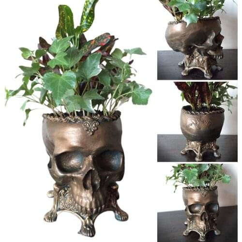 Сад и огород Skull Flower Pot Resin Handmade Crafts Ornament Creative Halloween Gift for Home Garden Courtyard Decoration XH8Z