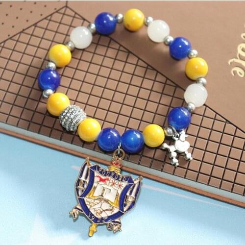 Elastic Yellow Blue Beaded Greek Letter Poodle Sorority Sign Sigma Gamma Rho Shield Bracelets