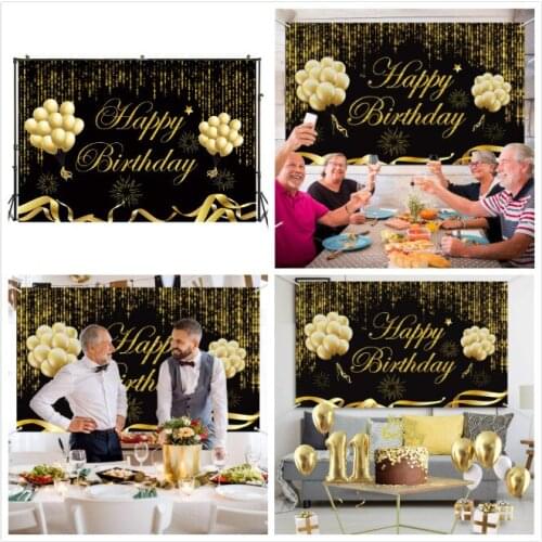 Photography Backdrop Gold Black Sparky Glitter Balloon Birthday Party Banner Desserts Table Photo Backdrop Studio PhotocallW4529