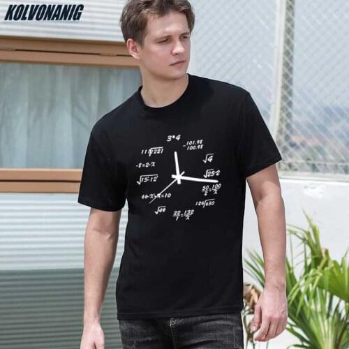 Summer 100% Cotton Casual O-Neck Cool Men Tee Shirt Funny Geek Mathematics Math Clock Pattern Print T-Shirt Tops Hombre
