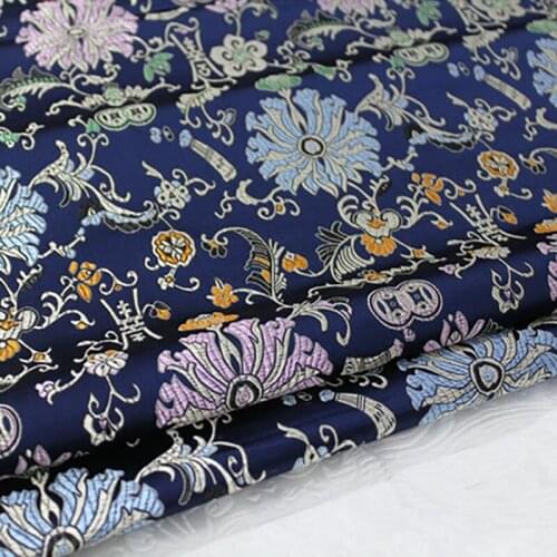 HLQON brocade Tang suit blue fabric for patchwork felt tissue telas bed sheet cheongsam dress children coat cloth 75cm width