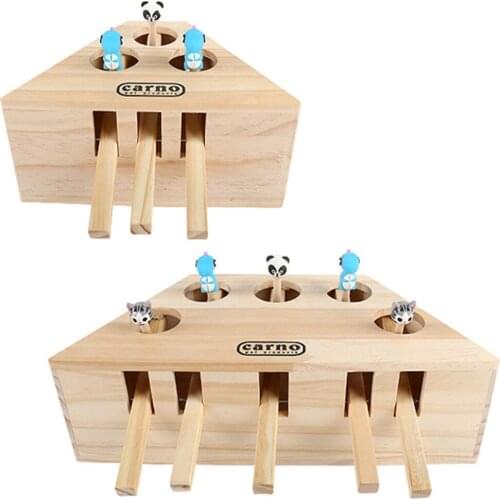 Pet Hit Hamster With 3/5-holed Mouse Hole Chase Mouse Solid Wooden Interactive Maze Cat Hunt Toy Kitten Catch Bite Toys