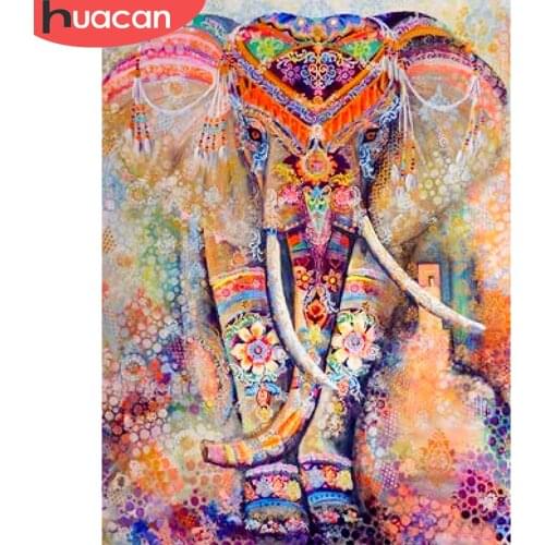 HUACAN 5D DIY Diamond Painting Elephant Animal Full Round Drill Embroidery Home Decoration Handcraft Art Kits