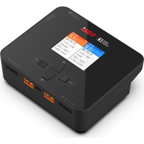 ISDT K1 Dual Channel Balance Lipo Charger AC 100W DC 2X250W 10Ax2 Discharger 2.4 inch IPS Screen for Lipo NiMh Pb Battery