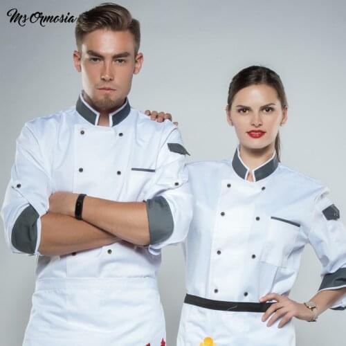 MSORMOSIA Home cooking Chef Jacket Long Adjustable Sleeve Women Unisex Cook Coat Restaurant Hotel Kitchen Wear Waiter Uniform