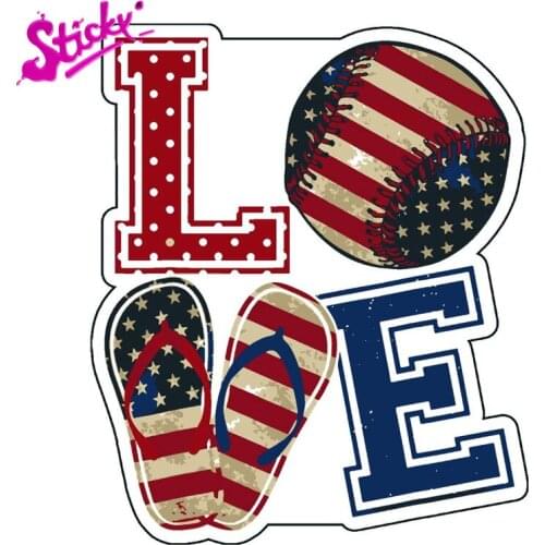 STICKY Love American Flag Baseball Softball Car Sticker Decal Decor Bumper Flip Flops Baseball Motorcycle Off-road Laptop
