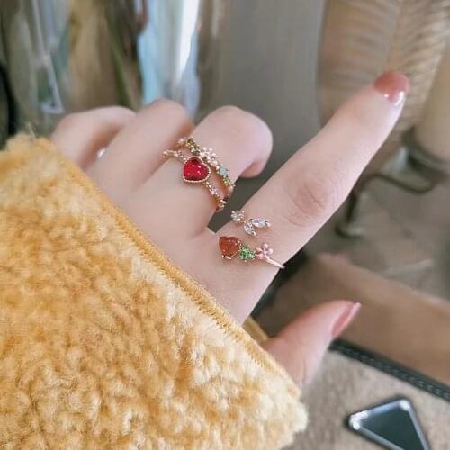 Dvacaman 2020 Fashion Sweet Adjustable Red Rhinestone Heart Ring Girls Wedding Engagement Jewelry Womens Best Gifts Ring Bijoux