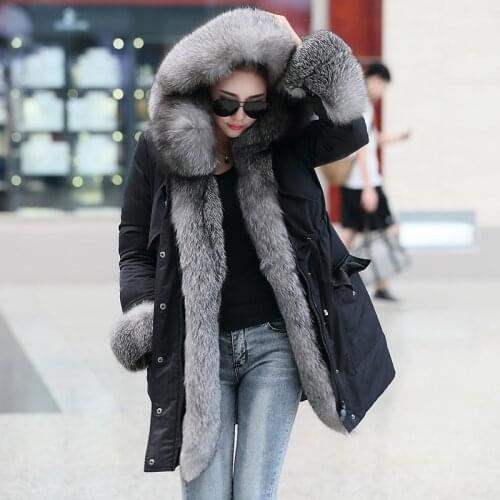 New style down jacket mid-length thick loose winter fox fur collar hooded jacket European and American cold-proof womens clothi