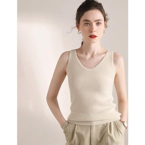 Autumn and winter new pure cashmere vest womens 2020 sweater bottoming with V-neck knitted sling