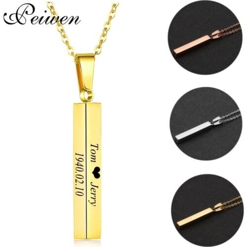 Personalized Custom Letter Necklace For Women Men Stainless Steel Gold Silver Color Square Bar Necklaces Engrave Text Choker