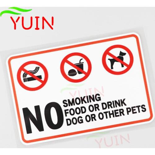 Warning Car Sticker No Smoking Food or Drink Dogs or Other Pets Decal PVC Decorative Cars Accessories Waterproof Decals 14*9cm