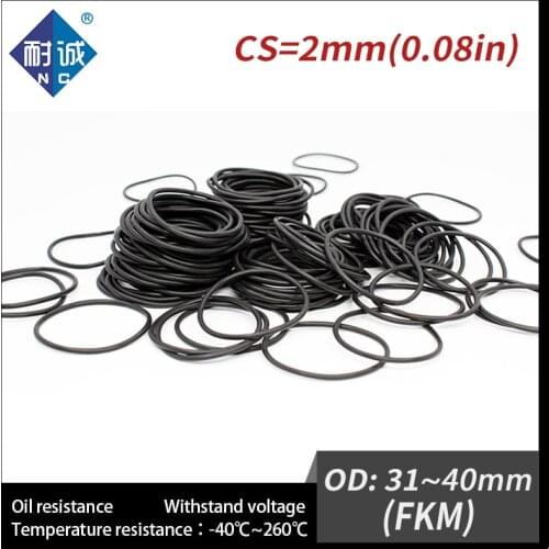 2PC/lot Rubber Ring Black FKM O ring Seals Thickness 2mm OD31/32/33/34/35/36/37/38/39/40mm Rubber O-Rings Fuel Washer