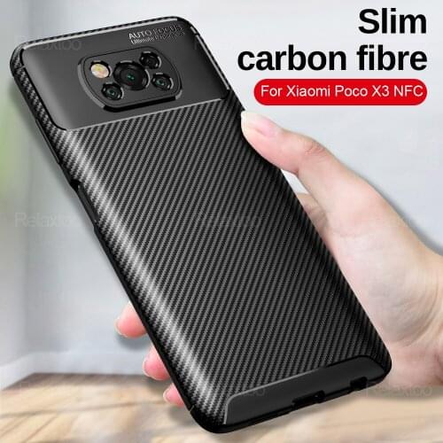Luxury Carbon Fiber Soft TPU Silicone Bumper Case for pocophone Poco X3 Pro x 3 3Pro 2021 Coque Cover On Poco X3 Pro 6.67