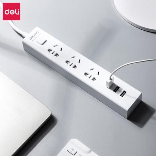 Deli Power Socket With USB Charging Plug 1.8m Extension Socket Safety Multifunctional Office Household Anti Electric Shock Strip