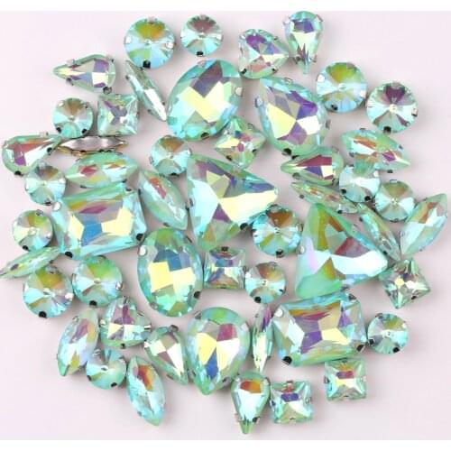 Silver claw setting jelly candy Peridot AB 50pcs/bag shapes mix glass crystal sew on rhinestone wedding dress shoes bag diy