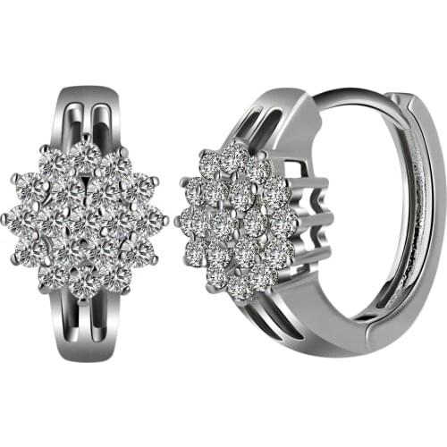 Tassina Flower Hoops Earrings Hanging Vintage Crystal Silver Color Party Small Kpop Earrings Women Costume Jewelry Earrings