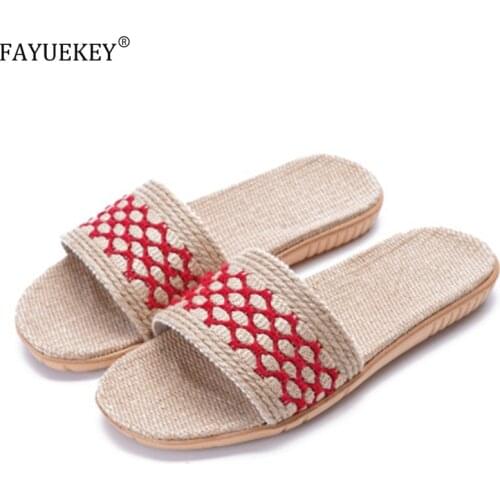 Couple Slides Flat Shoes 2020 New spring Summer Women men linen slippers Home Floor multi-color Non-slip woven Beach Outdoor