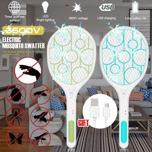 Hot Sale 3600V Electric Insect Racket Swatter Zapper USB 1200mAh Rechargeable Mosquito Swatter Kill Fly Bug Zapper Killer Trap