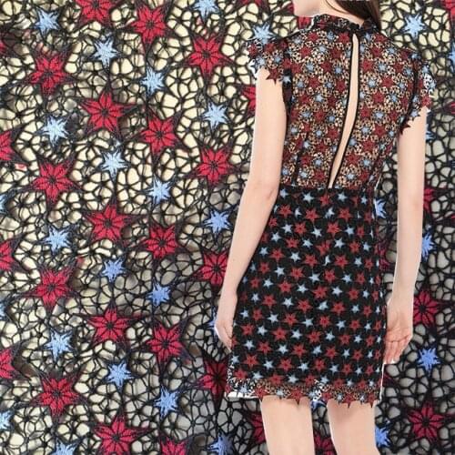 High quality colorful water five-pointed star soluble chemical embroidery fabric handmake DIY lace wedding fashion women dress