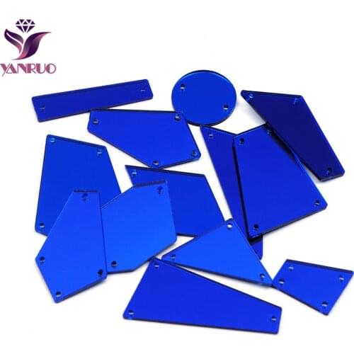YANRUO 30Pcs Blue Flatback Sew on Acrylic Mirror Sheet Sewing Rhinestones Bling Craft handiwork DIY for Swimsuit Dance Dress