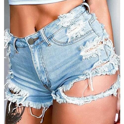 High Waist Womens Jeans Shorts 2021 Summer Denim Cotton Hole Splicing irregular Ladies Skinny Sexy Nightclub Super Short Jeans