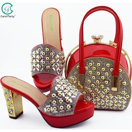 2020 Autumn New Coming Red Color Italian design Ladies Shoes and Bags To Match African Women Shoe and Bag Set for Party