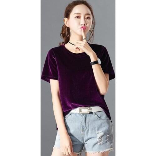 Pink Wine Green Women Candy Color Velvet Tops O-Neck Short Sleeves Casual Loose Shirts Large Size 5XL 6XL 7XL