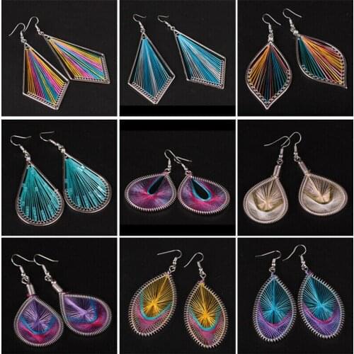 Women Handmade s Pendant Dangle Jewelry Earring Oval Silk Alloy Eardrop fashionable Special Gift Gift