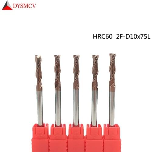 1pc CNC Lathe Milling Cutter Tools End Mills 10mm HRC60 2F 75mm 100mm 150mm Solid Carbide Spiral Straight Shank Flat EndMills