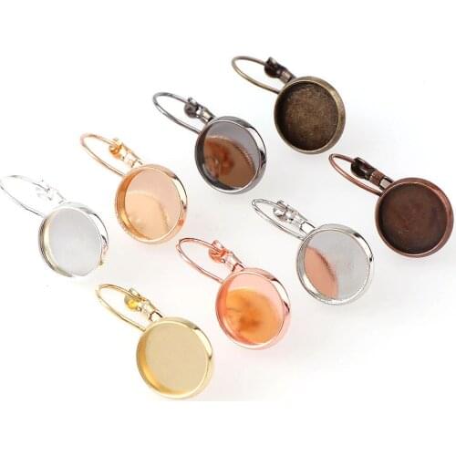 10 Pieces 12/16 Mm Multi-Color Embossed Glass Cabochon Metal Bezel French Lever Blank Base Earrings Back DIY Jewelry Finfings