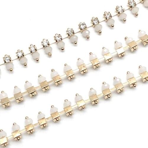 10Yards Rhinestone Trim Pearls Costume Applique Crystal Clear Chain Trims Sew On Wedding Belt Headband Cake Decoration
