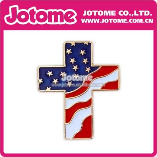100pcs/lot Patriotic Cross of America Flag Enamel Brooch for Gift