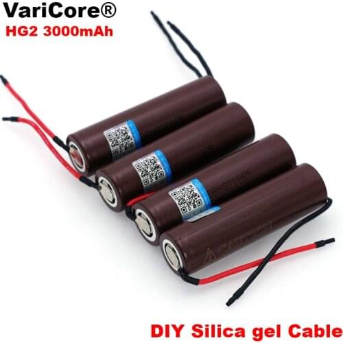 4PCS/lot VariCore For new HG2 18650 3000mAh battery 18650HG2 3.6V discharge 20A, dedicated batteries+DIY Silica gel Cable