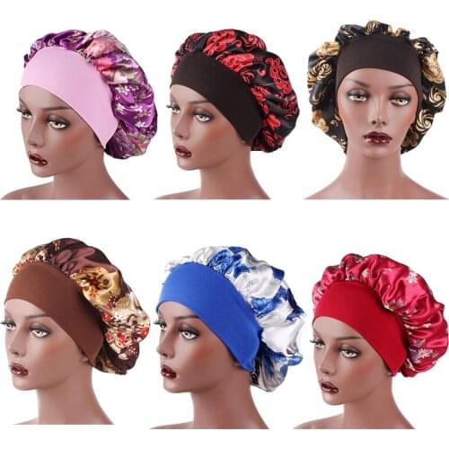 56-58cm Hair Satin Bonnet Hair Styling Caps For Sleeping Shower Cap Satin Wide-brimmed Headband With Night Cap Hair Styling Tool