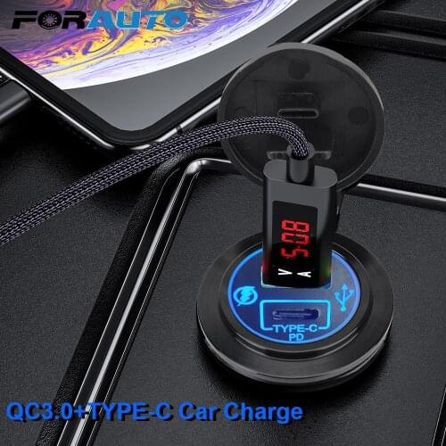 Aluminum 2 Ports Mobile Phone Charger Adapter in Car QC3.0 5V Car Charger Socket USB Car Charge Quick Charge 5A PD Type-C 40W