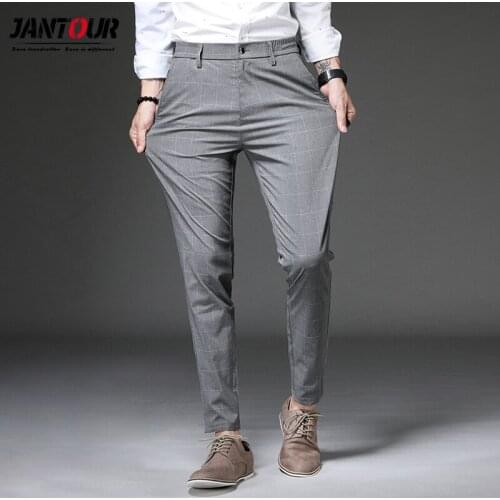 Brand summer thin Men Pants Casual Business Male Trousers man Classics plaid Straight Full Pant pantalones hombre spodnie 28-38