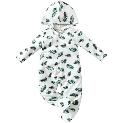 Newborn Clothes Baby Girls Boys Long Sleeve Hooded Baby Rompers Leaves Print Jumpsuit Baby Toddler Autumn Clothing