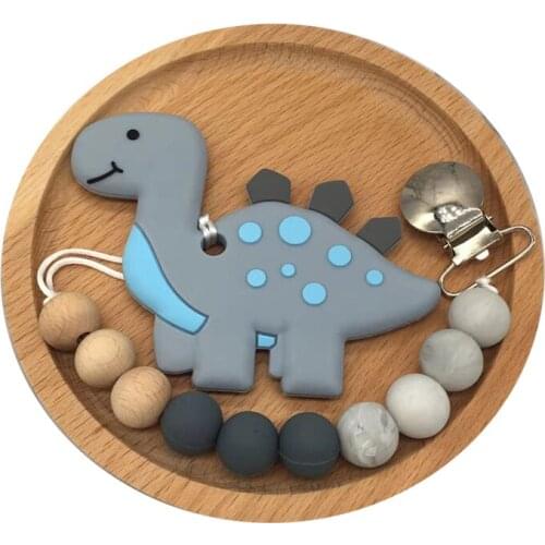 Baby Silicone Teether For Teeth Food Grade Silicone Dianosour Teething Toys Nipple Holder Newborn Soother Dummy Pacifier holder