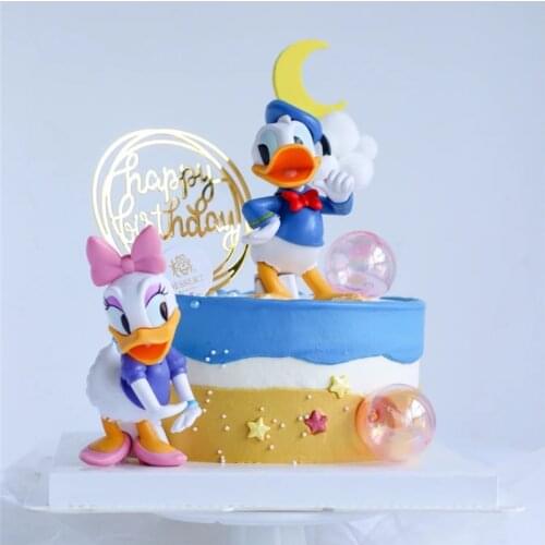 Disney Donald Duck Daisy Cake Decoration Cartoon Birthday Cake Decor Duck Couples Action Figure Model Doll Toys For Kids Gift
